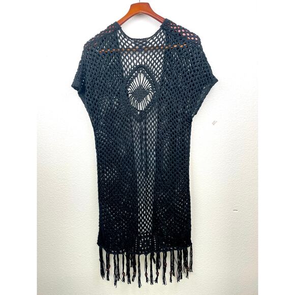 Artesia Womens Top Sz L Crochet Fringe Beaded Sheer Whimsigoth Boho Hippie Witch - Picture 13 of 13